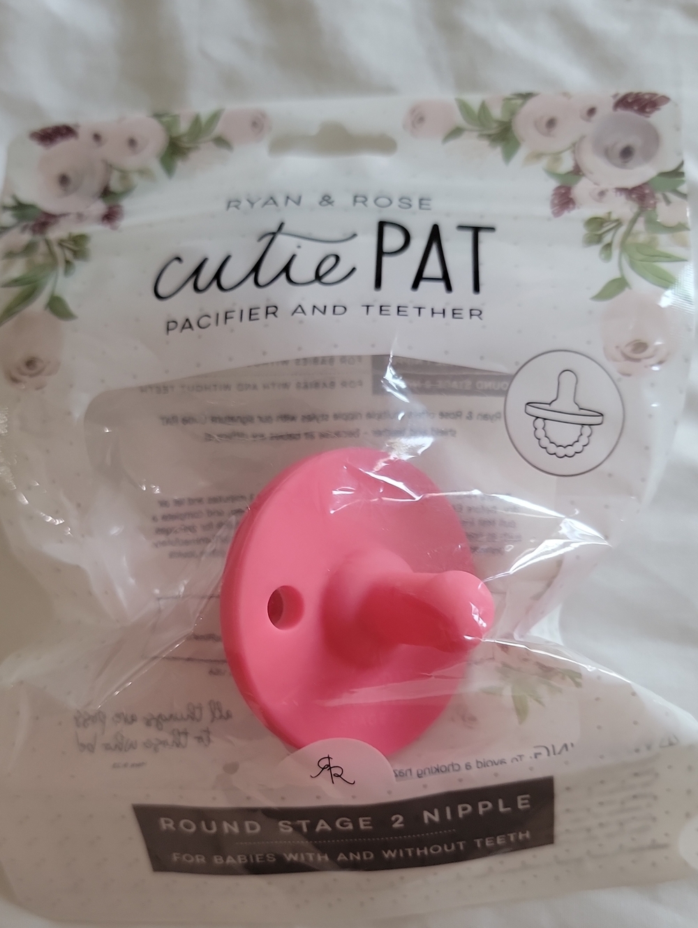 Cutie Pat Pink Pacifier and Teether Round Stage 2 Nipple